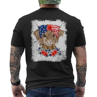 Bleached 4Th Of July Long Haired Calf Usa Patriotic Cow_1 Mens Back Print T-shirt - Monsterry AU