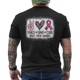 Bleached Peace Love Cure Leopard Breast Cancer Awareness Men's T-shirt Back Print - Seseable