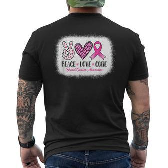 Bleached Peace Love Cure Leopard Breast Cancer Awareness Men's T-shirt Back Print - Monsterry