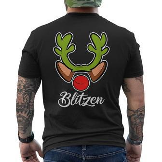 Blitzen Reindeer Christmas Costume Ugly Christmas Sweater Men's T-shirt Back Print | Mazezy