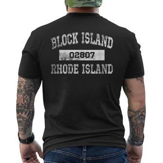 Block Island Rhode Island T 02807 Zip Code Distressed Men's T-shirt Back Print | Mazezy