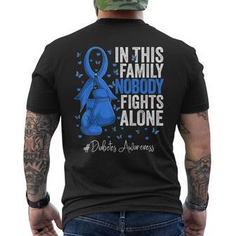 Blue Ribbon Survivor Fighter Diabetes Awareness Men's T-shirt Back Print - Seseable