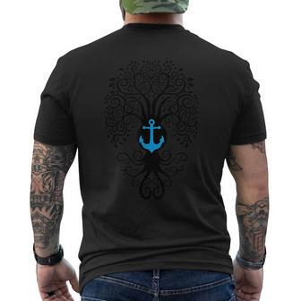 Bodhi Tree With Blue Anchor Yoga Mens Back Print T-shirt | Mazezy