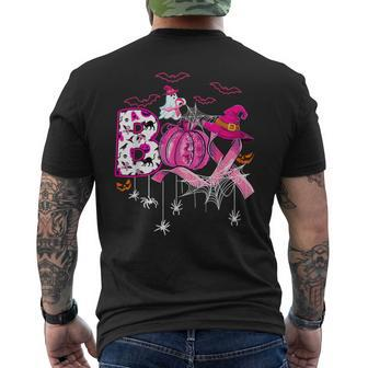 Boo Halloween Pumpkin Pink Ribbon Witch Breast Cancer Men's T-shirt Back Print | Mazezy