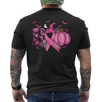 Boo Pumpkin Pink Ribbon Witch Breast Cancer Ghost Halloween Men's T-shirt Back Print - Monsterry CA