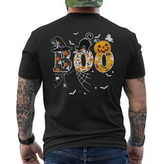 Boo With Spiders And Witch Hat Halloween Costume Men's T-shirt Back Print - Monsterry CA