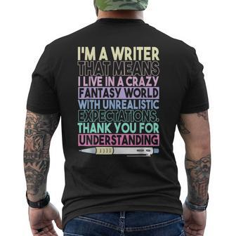 Book Author Novelist | Im A Writer Writer Funny Gifts Mens Back Print T-shirt | Mazezy