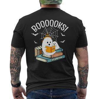 Boooooks Cute Ghost Read More Books Halloween Spooky Men's T-shirt Back Print - Monsterry CA