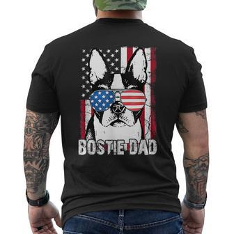 Bostie Dad Boston Terrier Fathers Day Usa Flag Gift 4Th July Mens Back Print T-shirt | Mazezy