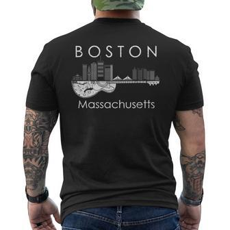 Boston Souvenir Men Massachusetts Skyline Music Guitar Mens Back Print T-shirt - Seseable