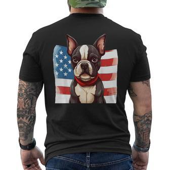 Boston Terrier Dog Patriotic Puppy American Flag 4Th Of July Mens Back Print T-shirt | Mazezy