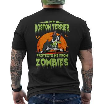 Boston Terrier Halloween Zombie American Gentleman Dog Lover Men's T-shirt Back Print - Thegiftio UK