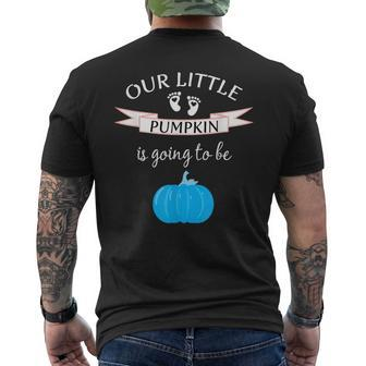 Boy Cute Thanksgiving Gender Reveal Blue Pumpkin Fall Mens Back Print T-shirt | Mazezy