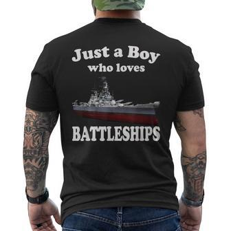 Boy Who Loves Battleship Uss New Jersey Bb-62 Ww2 Warship Men's T-shirt Back Print | Mazezy