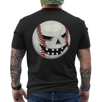 Boys Halloween Jack O Lantern Baseball Player Coach Pitcher Men's T-shirt Back Print - Monsterry