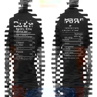 Braydon Name Funny Gift Braydon Nutrition Facts V2 Mens Back Print T-shirt | Seseable CA