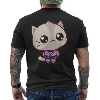 Brazilian Jiu Jitsu Black Belt Combat Sport Cute Kawaii Cat Men's T-shirt Back Print | Mazezy