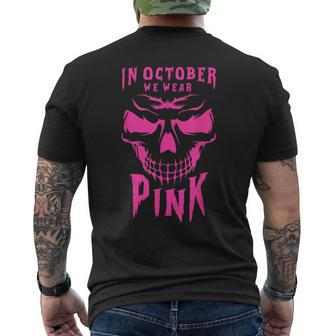 Breast Cancer Awareness Month Halloween Skull Pink Ribbon Men's T-shirt Back Print - Thegiftio UK