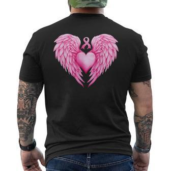 Breast Cancer Awareness Warrior Pink Ribbon Heart Wings Men's T-shirt Back Print - Seseable