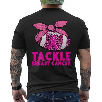 Breast Cancer Awareness Woman Tackle Football Pink Ribbon Men's T-shirt Back Print - Seseable