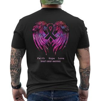 Breast Cancer Faith Hope Love Wings Awareness Back Men's T-shirt Back Print