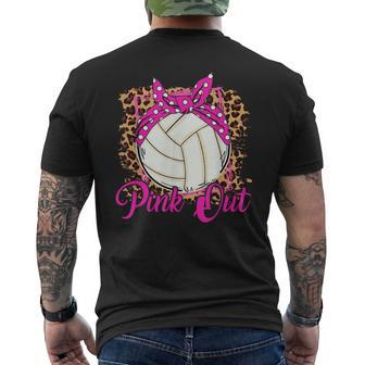 Breast Cancer Ribbon Pink Out Volleyball Pink Ribbon Leopard Men's T-shirt Back Print - Monsterry