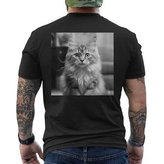 British Longhair Cat Cinematic Black And White Photography Men's T-shirt Back Print | Mazezy