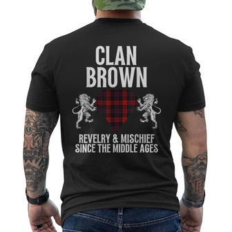Brown Clan Scottish Name Coat Of Arms Tartan Family Party Brown Funny Gifts Mens Back Print T-shirt | Mazezy