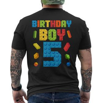 Building Bricks 5Th Birthday Boy 5 Five Year Master Builder Men's T-shirt Back Print | Mazezy