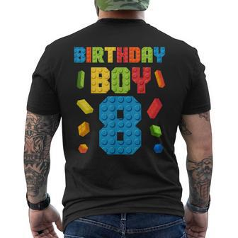Building Bricks 8Th Birthday Boy 8 Eight Year Master Builder Men's T-shirt Back Print - Seseable