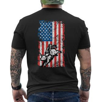 Bull Rider Bull Riding Rodeo Vintage American Flag July 4Th Rodeo Funny Gifts Mens Back Print T-shirt | Mazezy