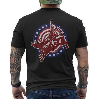 Bull Riding Rodeo Rider Cowboy Vintage American Usa Flag Rodeo Funny Gifts Mens Back Print T-shirt | Mazezy