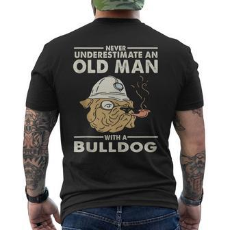 Bulldog Lover Never Underestimate An Old Man With A Bulldog Men's T-shirt Back Print - Seseable