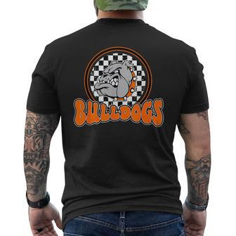 Bulldogs School Spirit Orange Black Retro Men's T-shirt Back Print - Monsterry