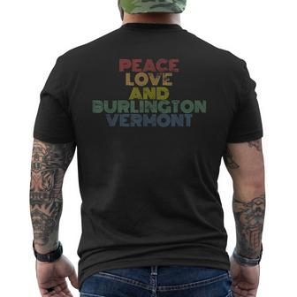 Burlington Vermont Peace Love Retro 70S Vintage Men's T-shirt Back Print | Mazezy