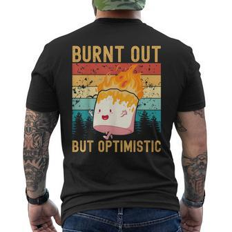 Burnt Out But Optimistic Cute Marshmallow Camping Vintage Men's T-shirt Back Print | Mazezy