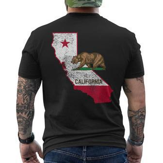 California State Flag And Outline Distressed Men's T-shirt Back Print | Mazezy
