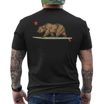 California Surfing Bear Surfboard State Flag Men's T-shirt Back Print | Mazezy