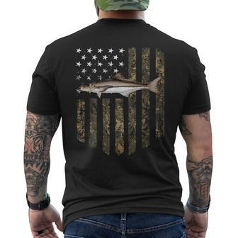 Camo American Flag Cobia Fishing 4Th Of July Men's T-shirt Back Print | Mazezy