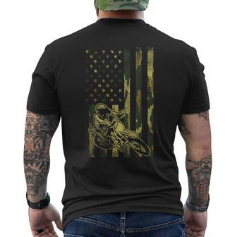 Camo American Flag Dirt Bike Vintage Motocross Racing Men's T-shirt Back Print | Mazezy