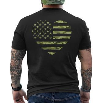Camo American Flag Heart Camouflage Tactical Green Military Men's T-shirt Back Print - Monsterry DE
