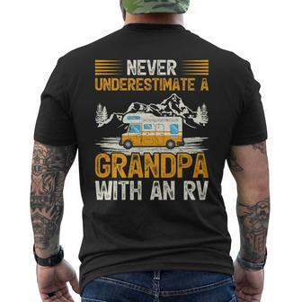 Camping Lover Never Underestimate A Grandpa With An Rv Men's T-shirt Back Print | Mazezy