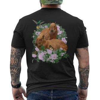 Capybara Flower Fruit Capybara Fan Club Funny Cute Mens Back Print T-shirt - Monsterry