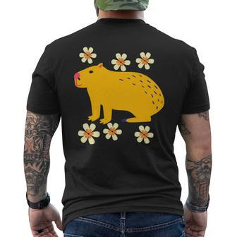 Capybara Flower Lovers Funny Animal Pet Cute Cartoon Comic Mens Back Print T-shirt - Monsterry UK