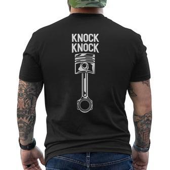 Car Enthusiasts & Mechanics Knock Knock Piston Mens Back Print T-shirt | Mazezy