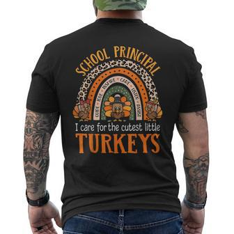 I Care For The Cutest Turkeys Thanksgiving School Principal Men's T-shirt Back Print - Monsterry DE