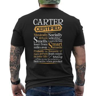 Carter Name Gift Certified Carter Mens Back Print T-shirt - Seseable