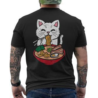 Cat Eating Ramen Kawaii Japanese Noodles Anime Foodie Men's T-shirt Back Print | Mazezy DE