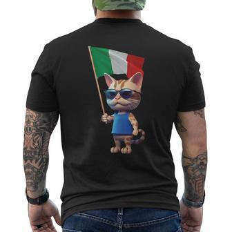 Cat Italy Flag Italian Italia Rome Pizza Kids Adorable Kitty Mens Back Print T-shirt | Mazezy