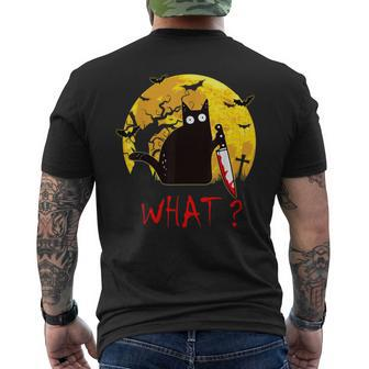 Cat What Murderous Black Cat With Knife Halloween Costume Men's T-shirt Back Print - Monsterry